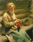 Dalecarlian Girl Knitting. Cabbage Margit, Anders Zorn